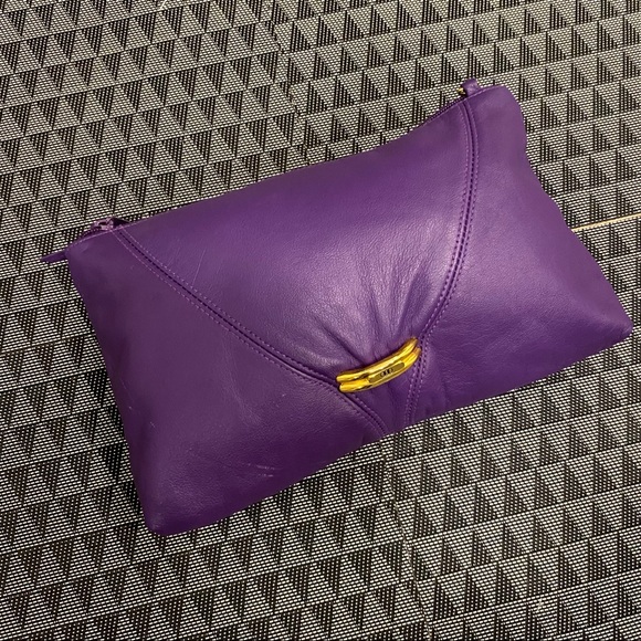 Vintage Genuine Leather Purple Clutch Handbag - Picture 5 of 11